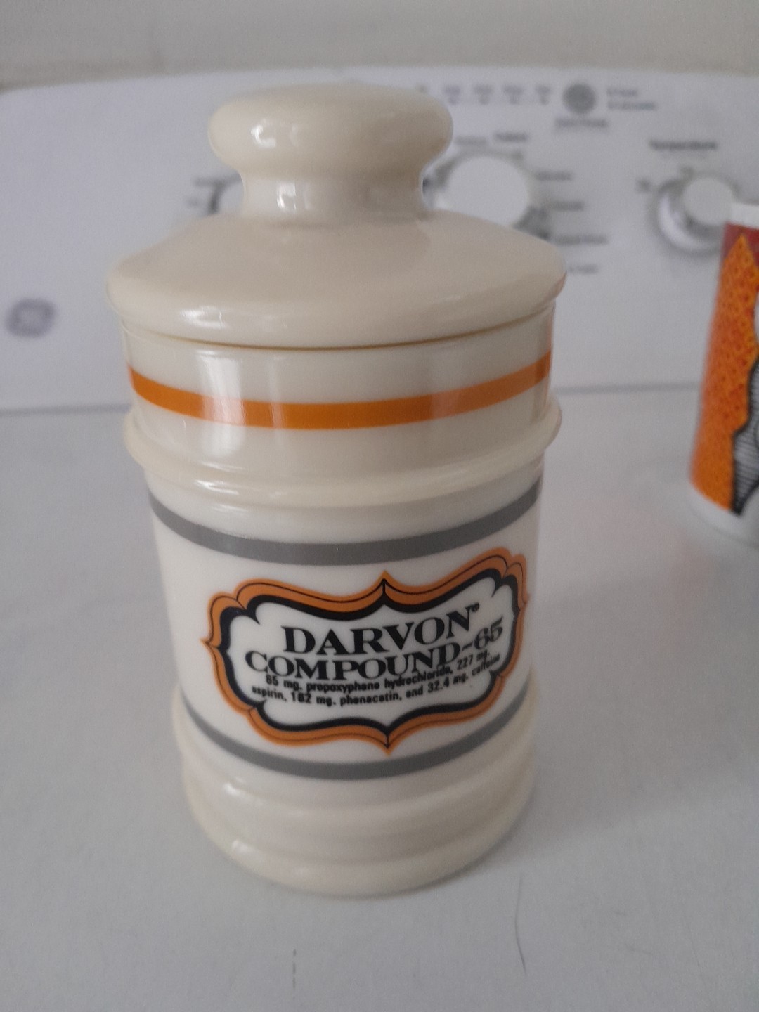 VTG Pharmacy Jar Darvon Compound-65 Custard Glass Apothecary Jar with Lid