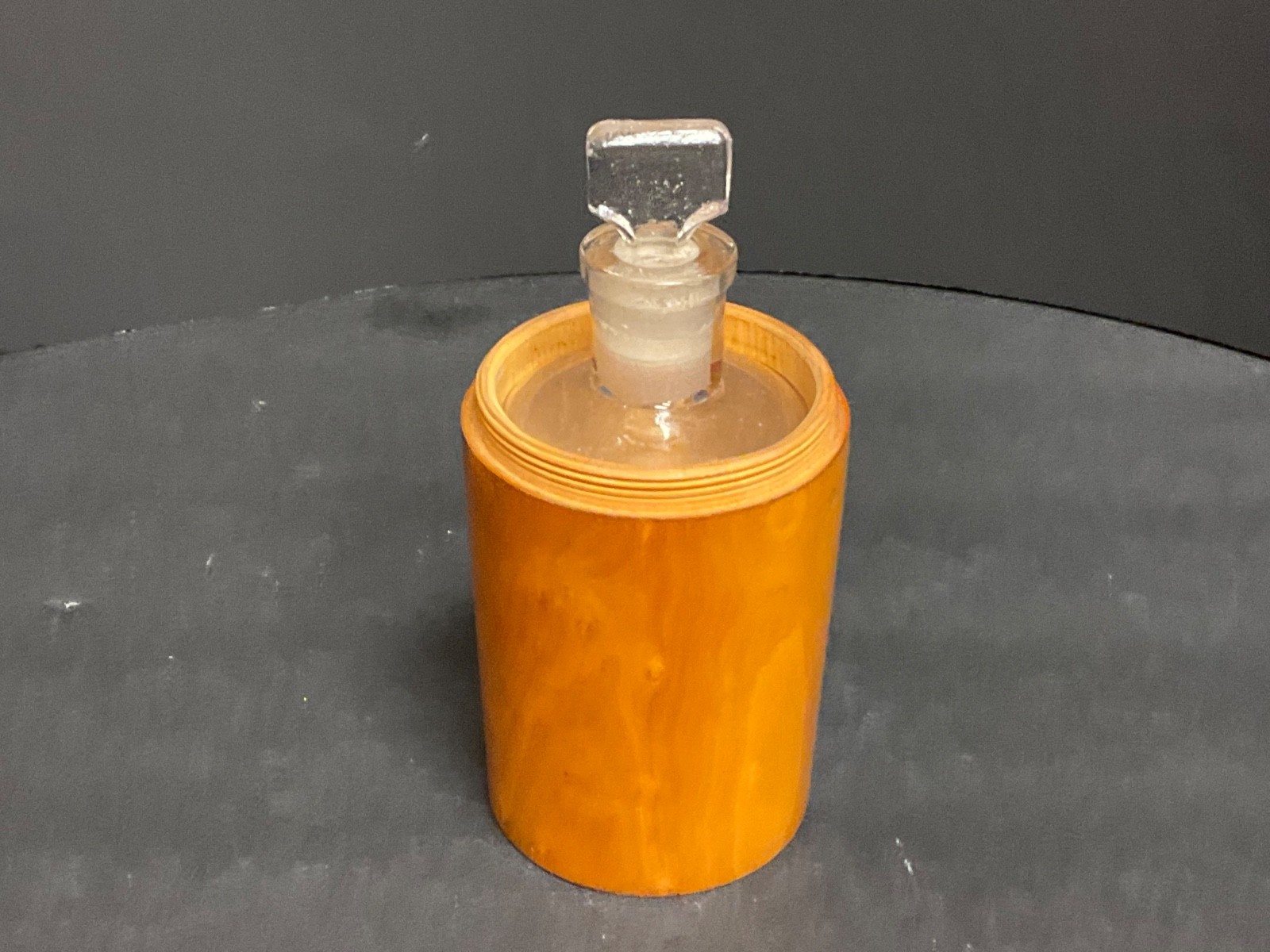 Antique Apothecary Glass Bottle With Treen Case 19th Century-Bottle topper Stuck