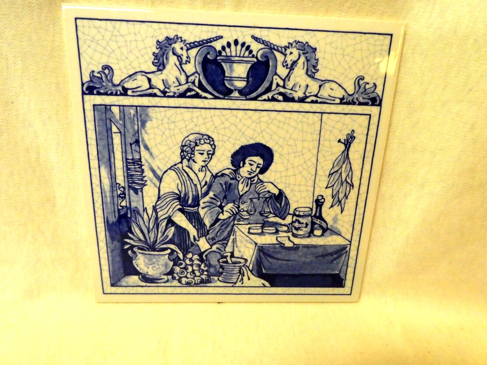 Lot of 4 Vintage Burroughs Wellcome Promotional Delft Pill Tiles