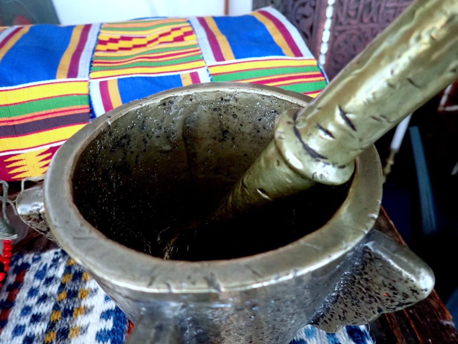 Brass Pestle Mortar Morocco Tuareg Spain Antique 19th Century Cast Brass