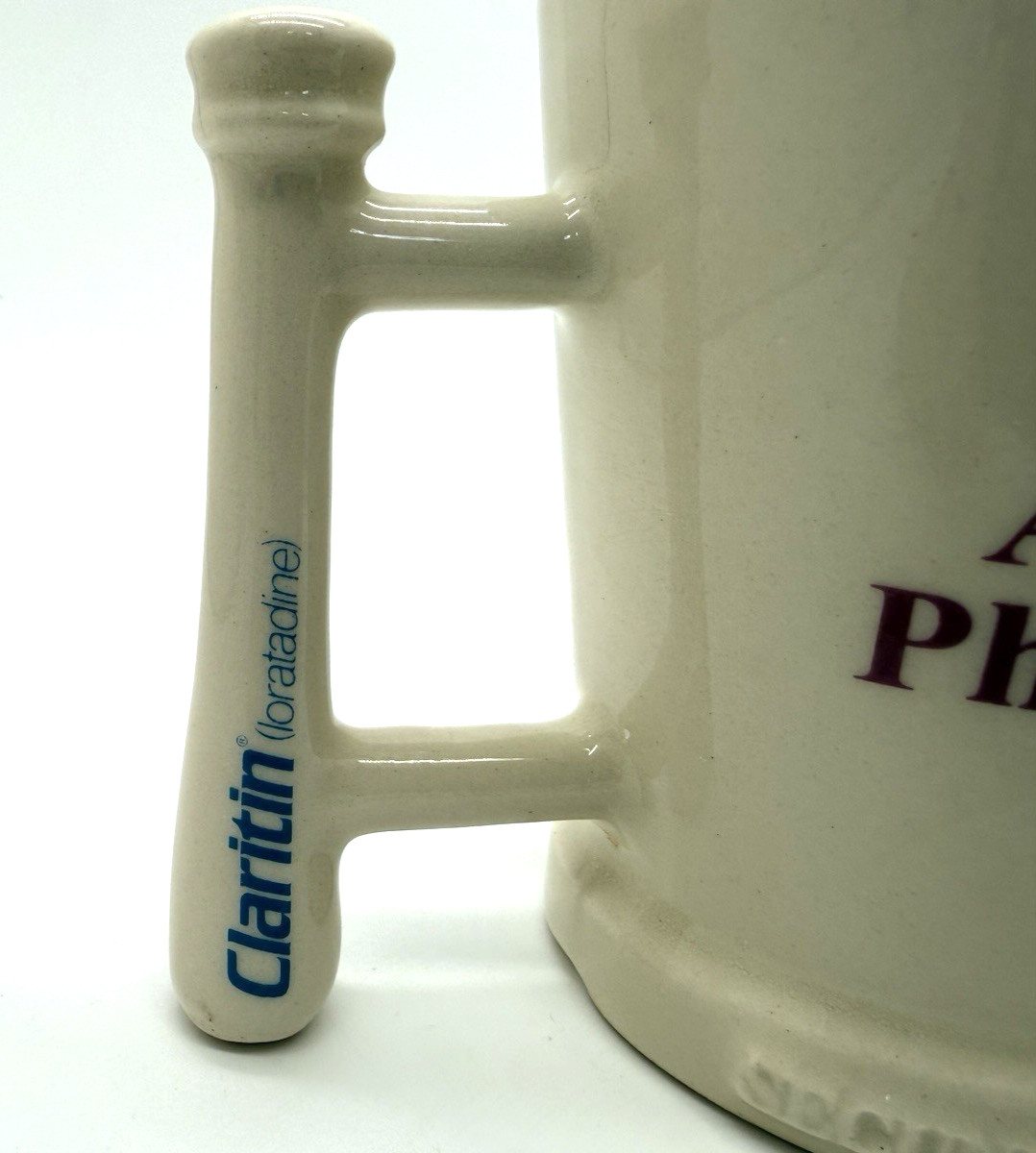 CLARITIN Mortar & Pestle Coffee Cup Mug “Ask Your Pharmacist” Advertising VTG