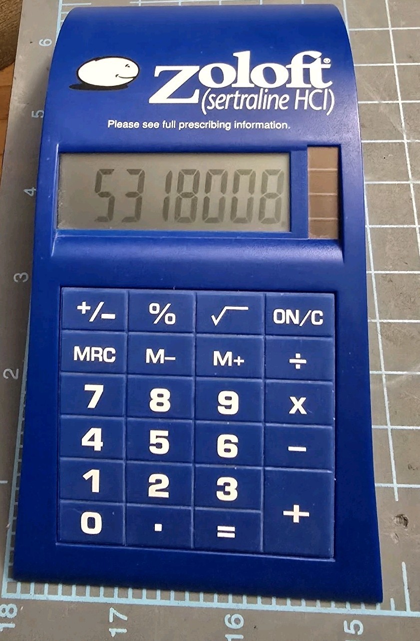 Pfizer “Zoloft” Curved Desktop Calculator Drug Rep Promotional Item 2005 Era