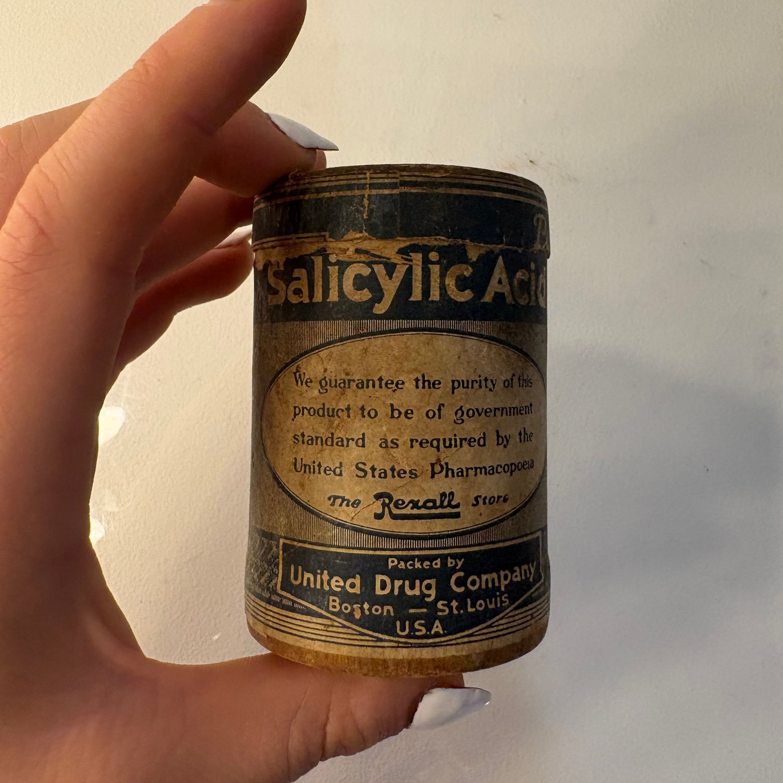 Vintage United Drug Company Salicylic Acid 1 Ounce Cardboard Apothecary Canister