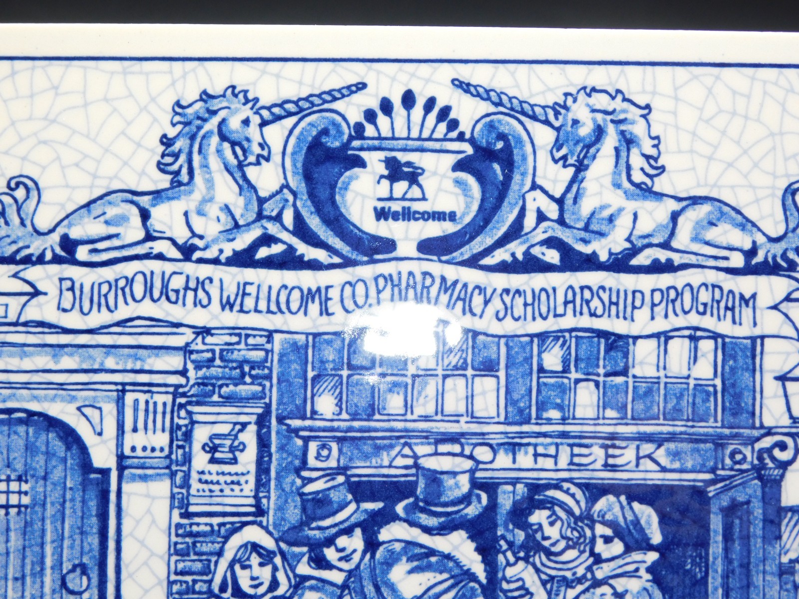 Delft Porcelain Pill Tile Burroughs Wellcome Co. Pharmacy Scholarship Apothecary