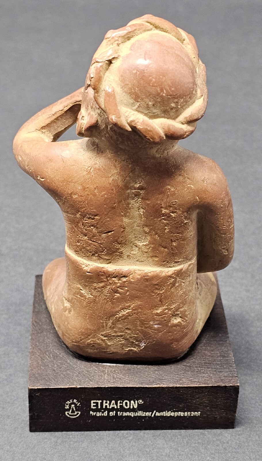 Vtg Portrait Of Anxiety/Depression Etrafon Promo Clay Figurine Mexico ca 800 AD