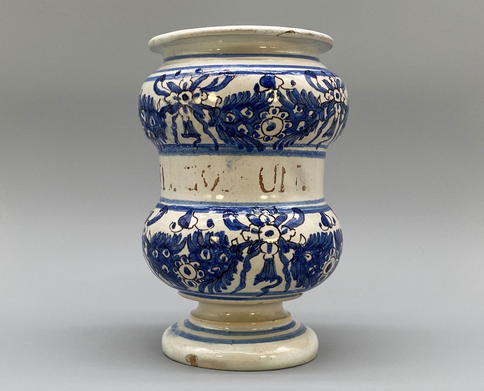 c. 1730 Italian Majolica Nove Waisted Blue & White Albarello Drug Pharmacy Jar
