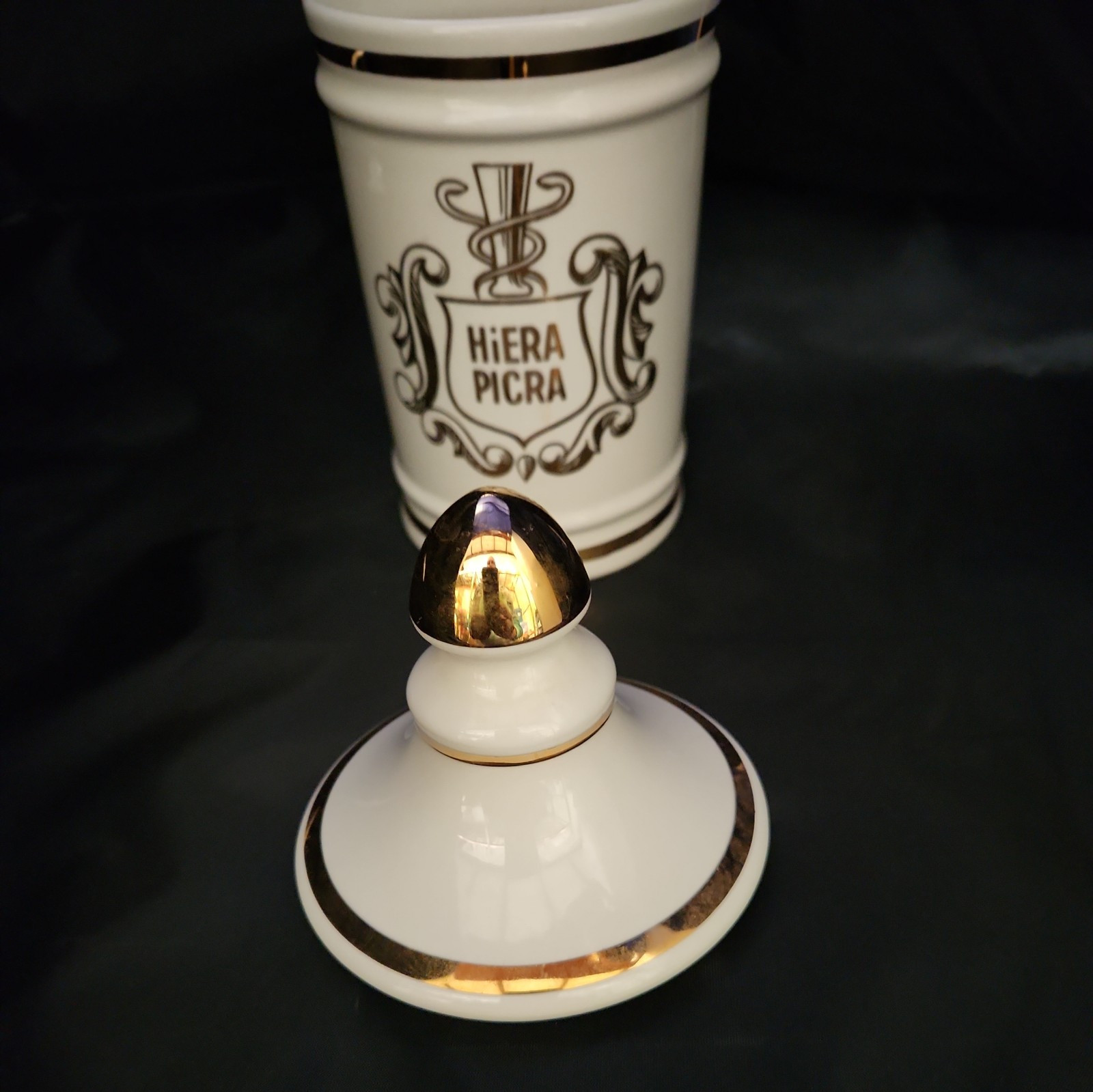 VINTAGE PHARMACY HIERA PICRA APOTHECARY CANISTER JAR WITH LID- OWENS, ILLINOIS