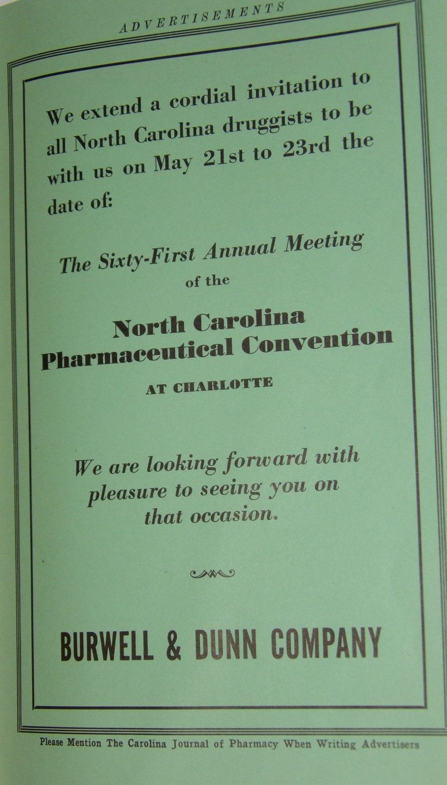 VTG 1940 DRUGGIST CONVENTION SOUVENIR BOOK! CHARLOTTE, NC! ADS/HOTELS/PICTURES!