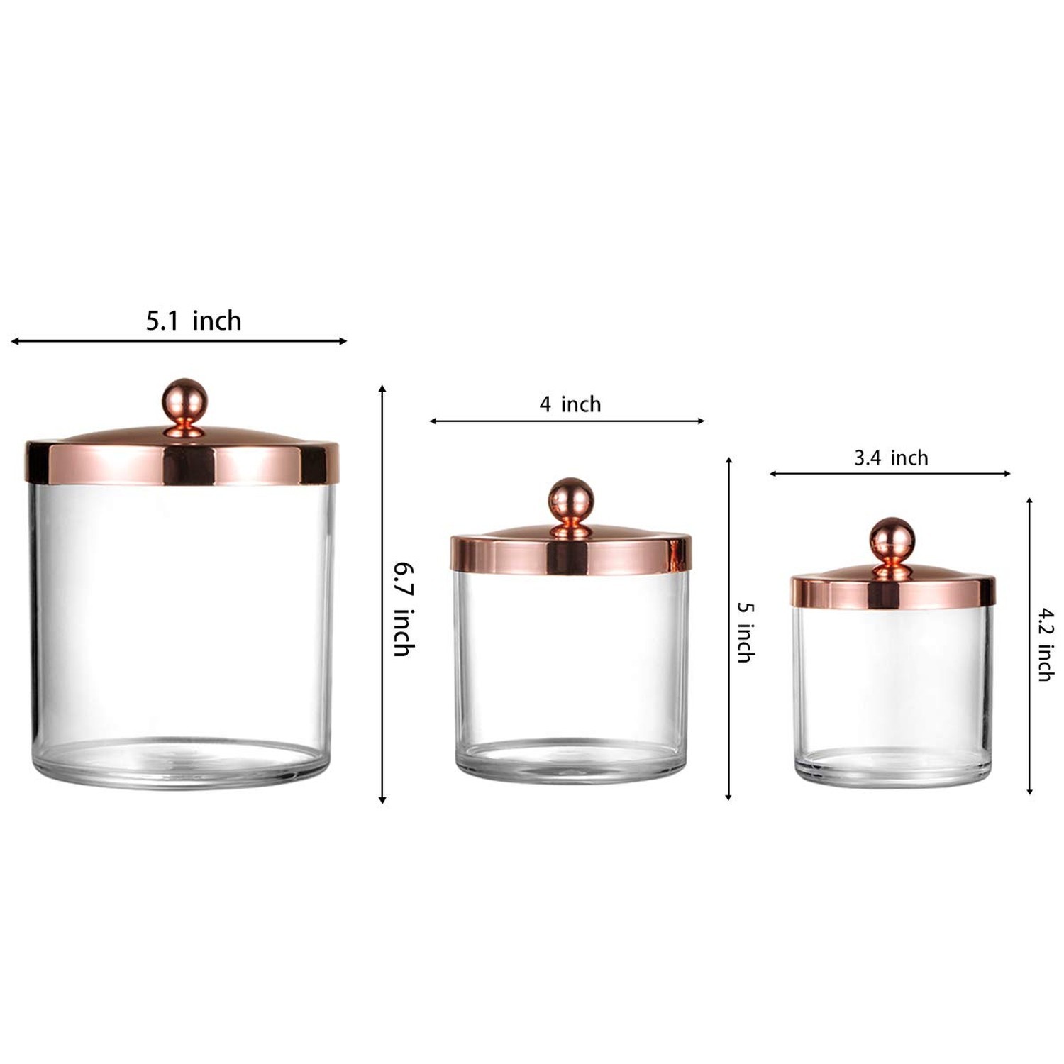 SheeChung 3-Pack Plastic Apothecary Jars with Rose Gold Metal Lids – Large 50…
