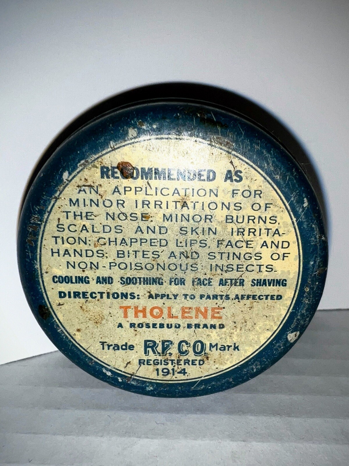 Vintage Antique MEDICINE Tin THOLENE OINTMENT ROSEBUD PERFUME CO