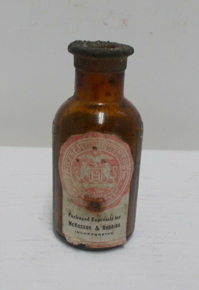 Vintage Fritzsche Brothers 3 1/2″ Apothecary Croton Oil Bottle McKesson & Robbin