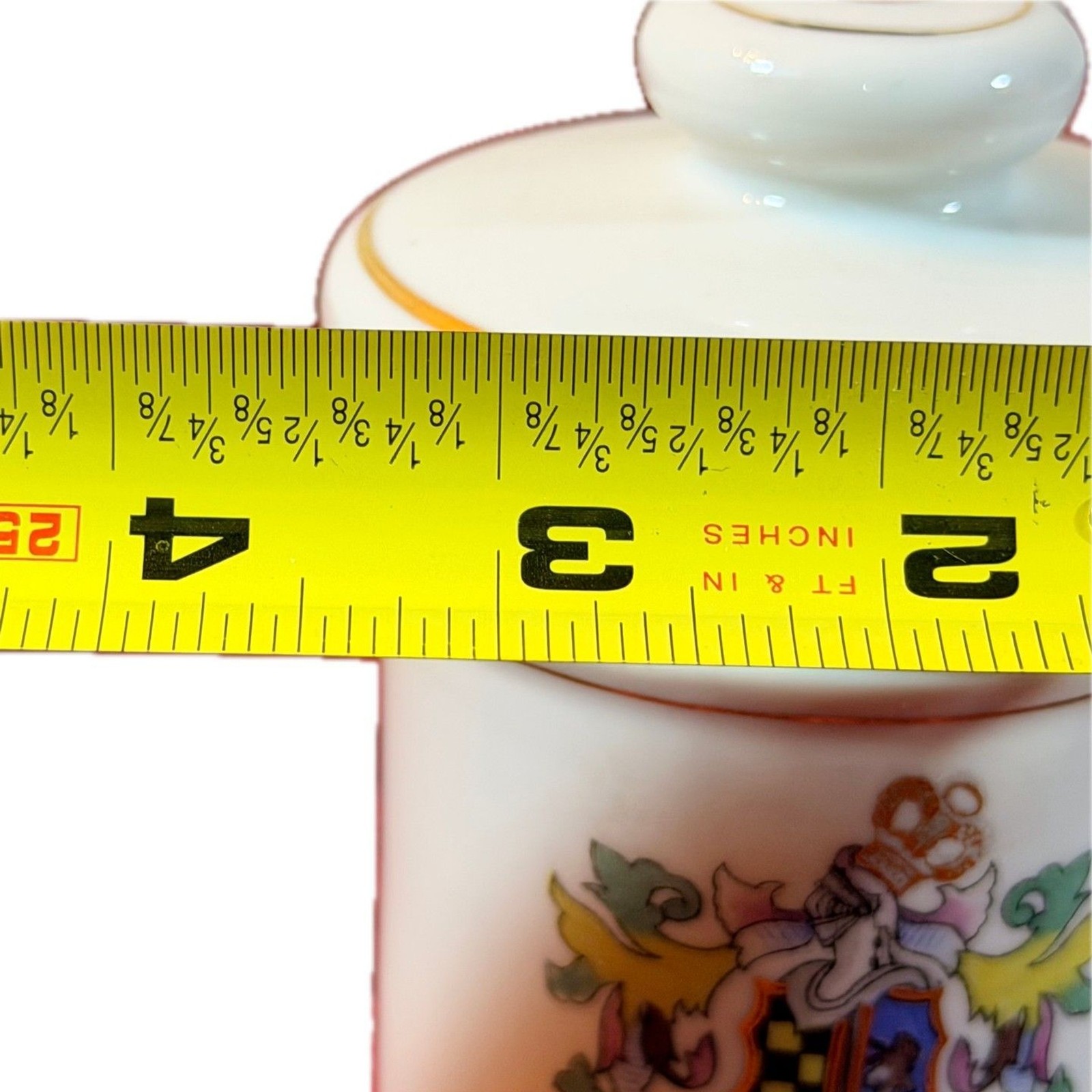 VTG DOM Japan Porcelain Apothecary Jar Pulvis Latin Crest Gold Trim Lidded 5″