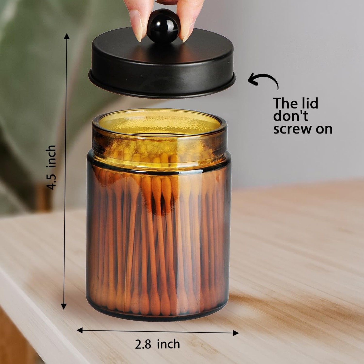 Amolliar Amber Glass Qtip Holder, Apothecary Jars with Matte Black Metal Lid …