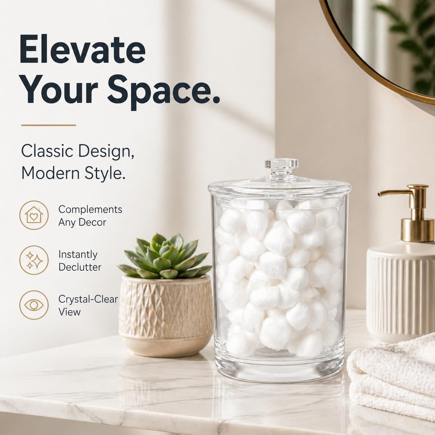 ForPro Clear Acrylic Apothecary Jar with Lid, 60 Oz Shatterproof Bathroom Van…