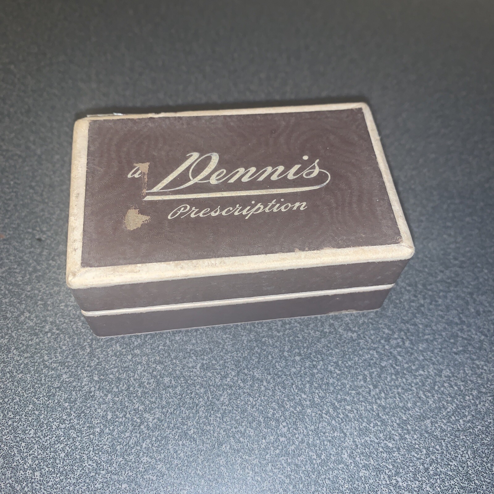 Vintage Cardboard Paper DENNIS PHARMACY Prescription Drug Pill 3″ Hinged Box