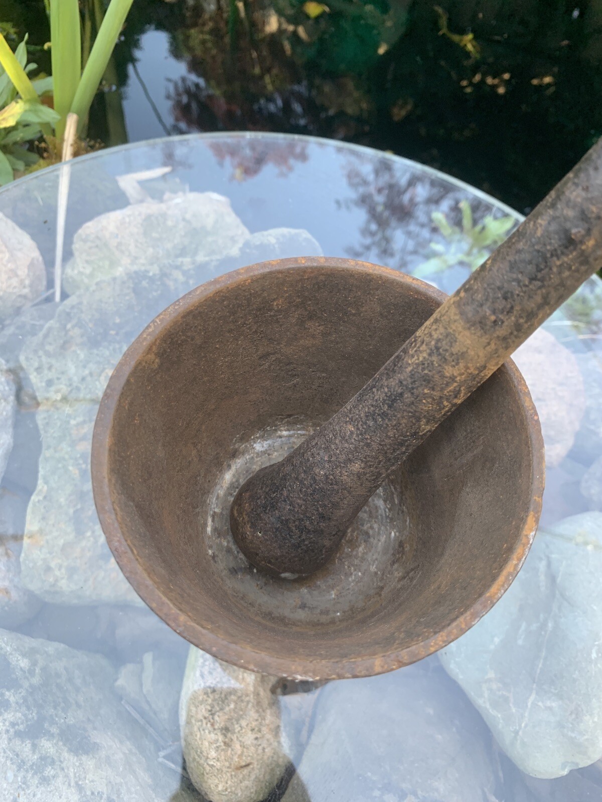 Rare Antique Primitive 19th Century Apothecary Cast Iron Mortar and Pestle Rx