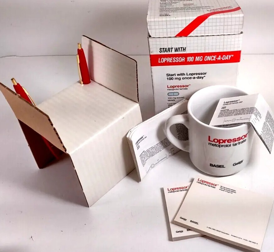 Pharmaceutical Drug Rep PromoAd Pen Post It Coffee Mug Lopressor (Beta Blocker)