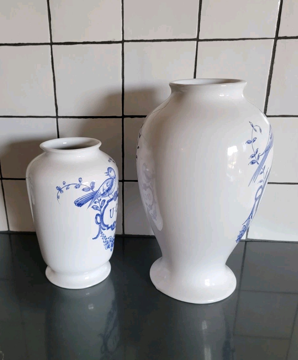 2 Vintage Lilly Pharmaceuticals-Apothecary Jar 1989 Blue/White Pottery Portugal