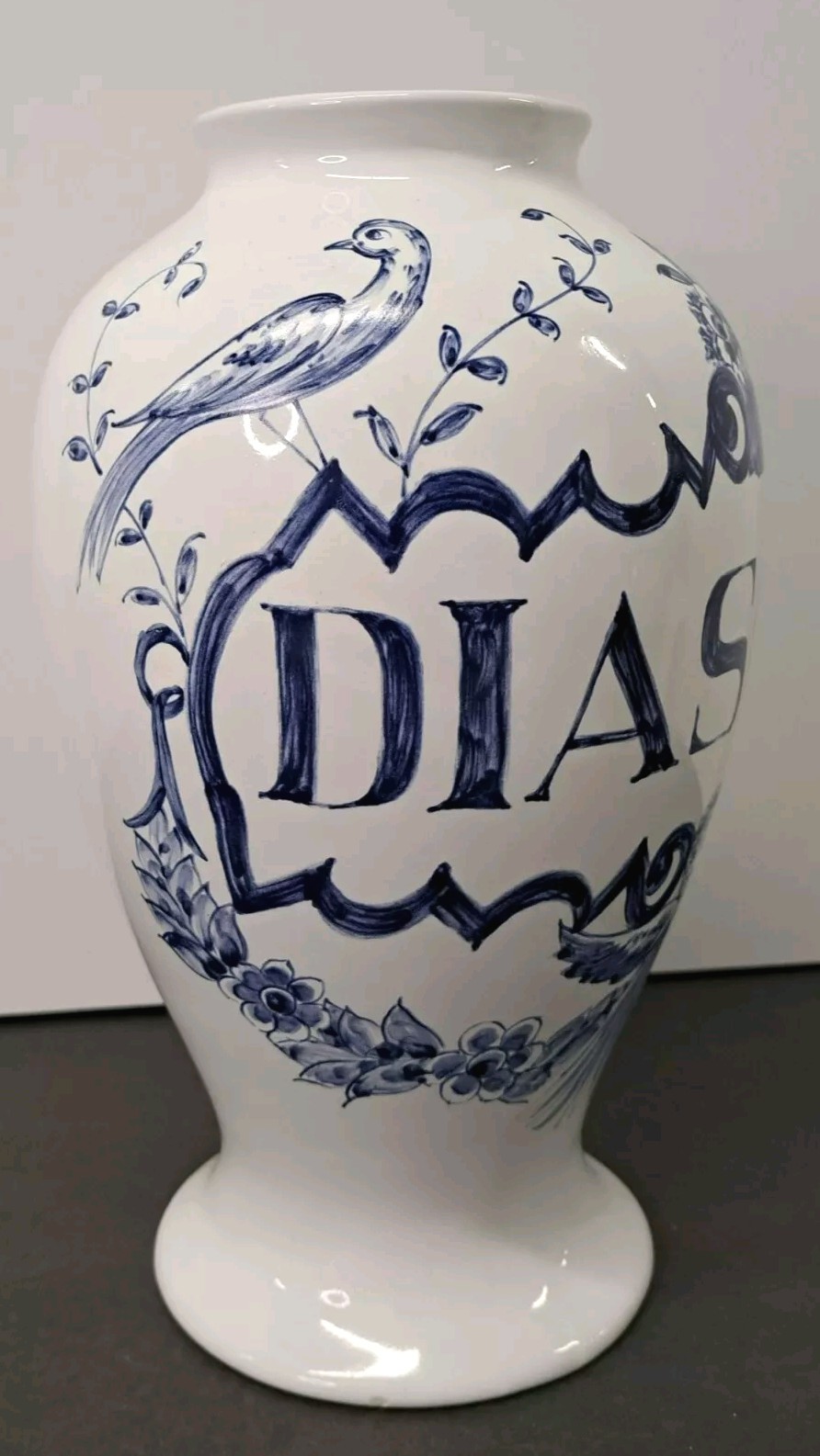 Vintage 1989 Lilly Apothecary DIASCORD Opium Portugal White Vase w/Blue