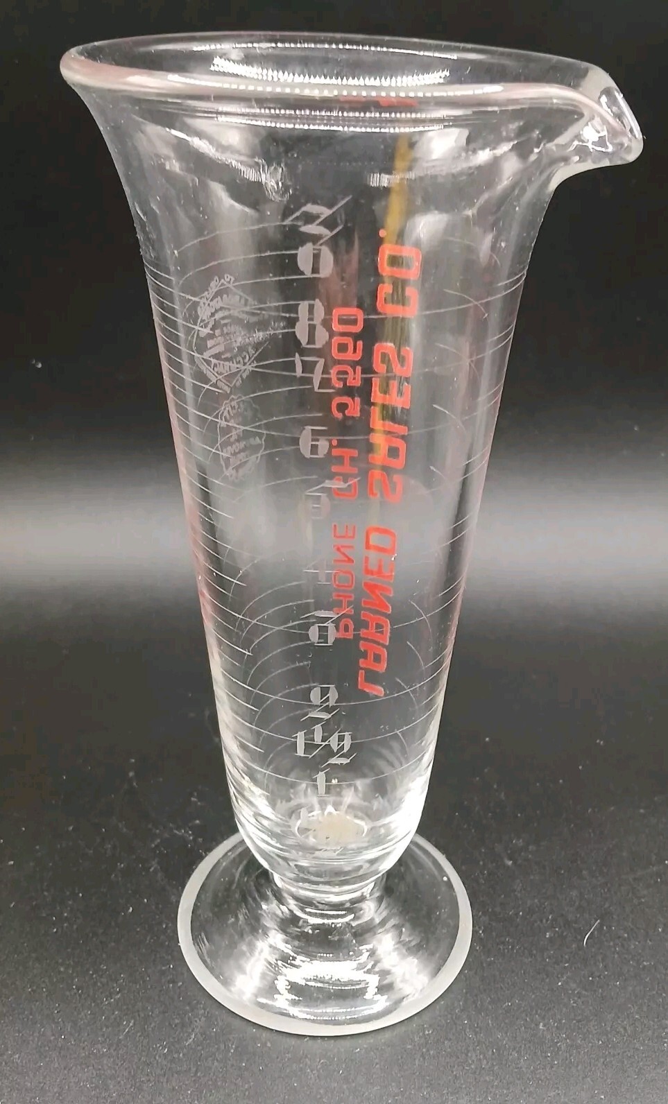 Vintage Advertising Apothacary 8 0z Glass Etched Laboratory Beaker-Larned Sales