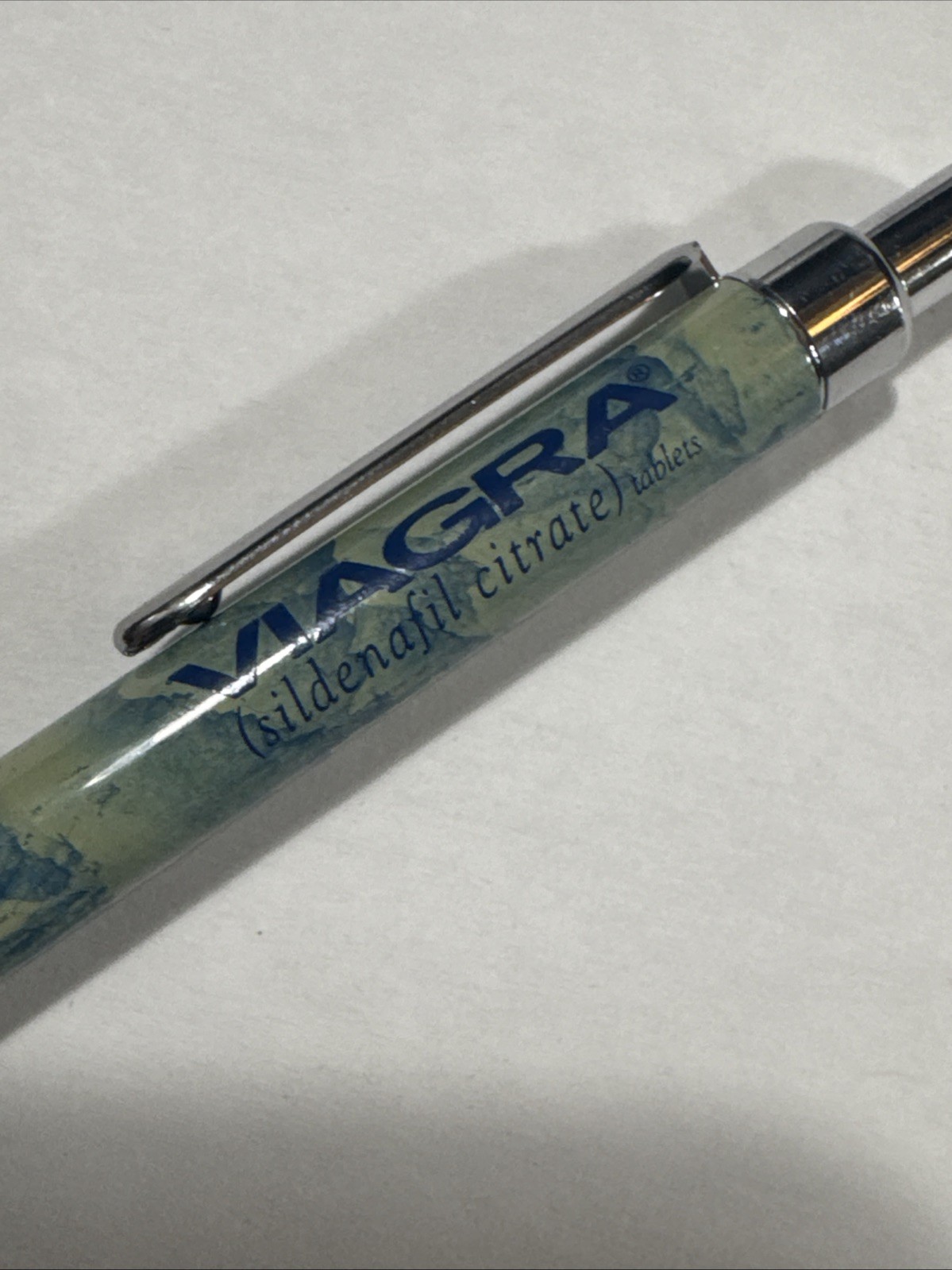 Viagra Ink Pen Drug Pharmaceutical Rep Advertising Metal BLue Green Marble WORKS