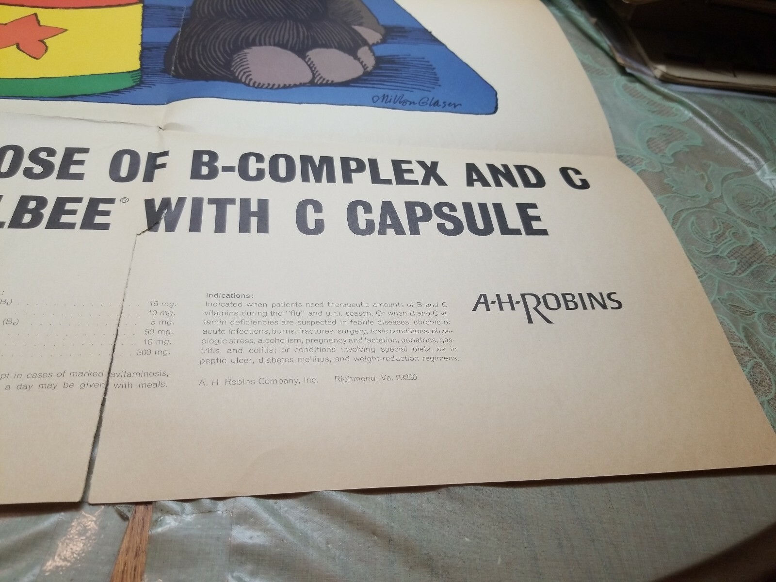 1966 peanuts Jumbo Elephant Poster Allbee Vitamin DR Doctor Office RX A H ROBINS