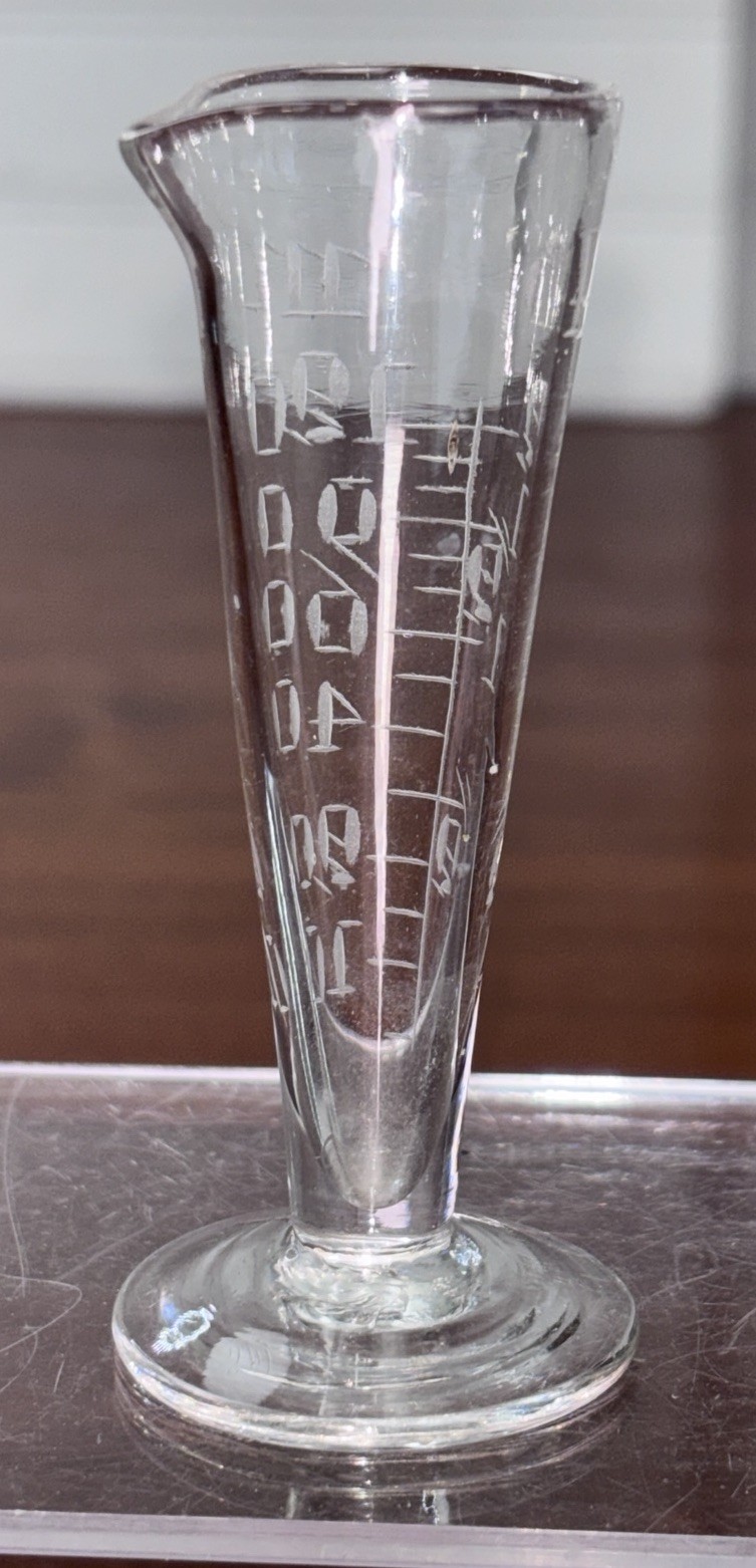 Victorian Glass Apothecary Measuring Beaker with Etched Markings Glass Spoon