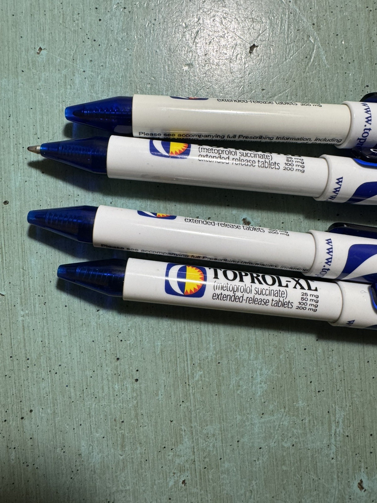 TOPROL-XR PENS: Blue & White, Plastic, Pharmaceutical Promo NEW Lot of 4