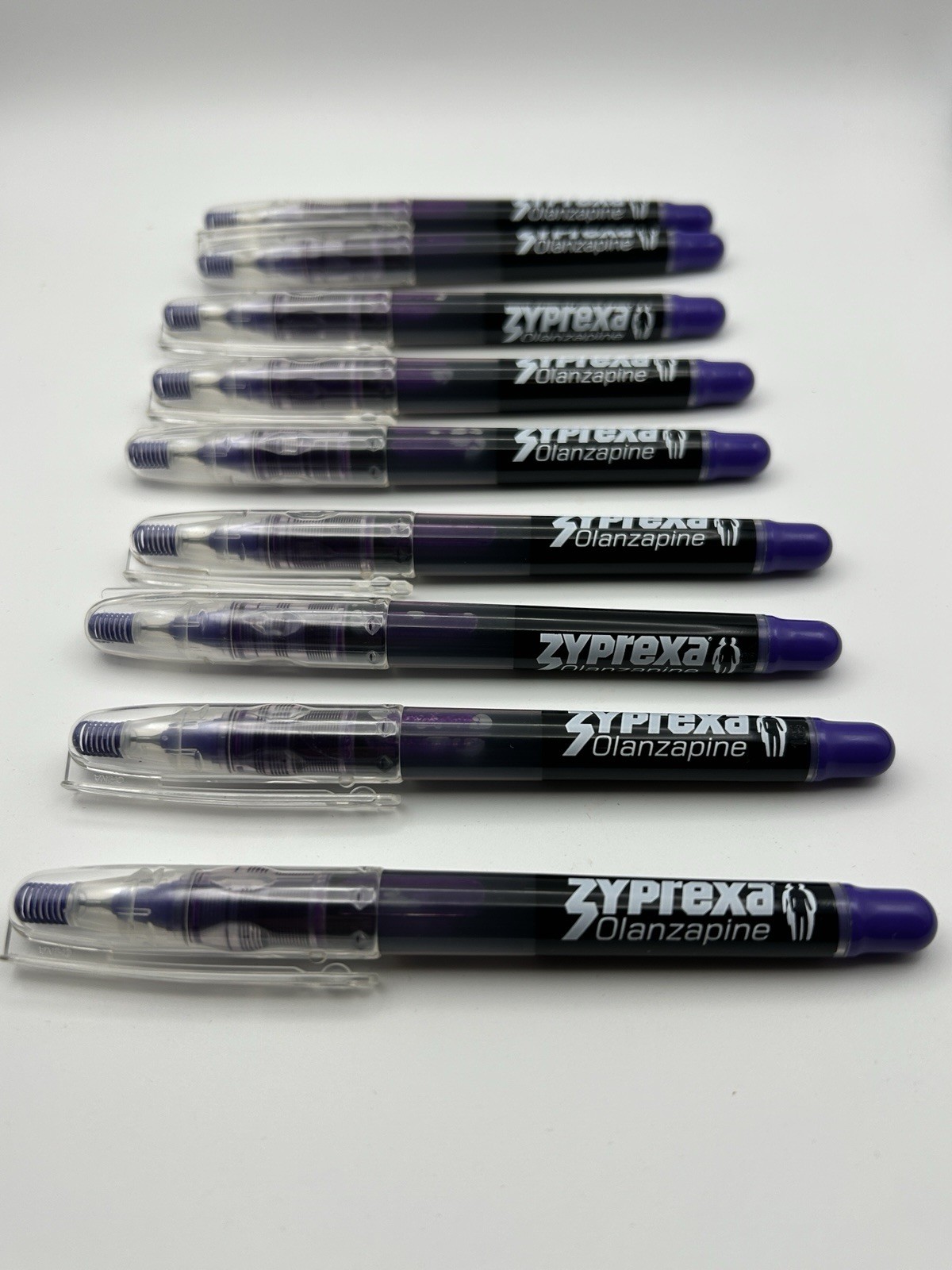 Zyprexa (Olanzapine) Promotional Pens Lot of 9 Purple/Black with Clear Caps