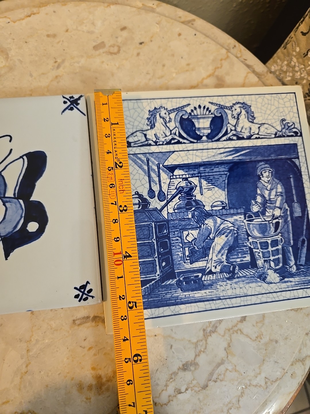 2 BLUE DELFT SCHOONHAVEN HOLLAND HANDMADE PILL TILES 1990s Handmade Read
