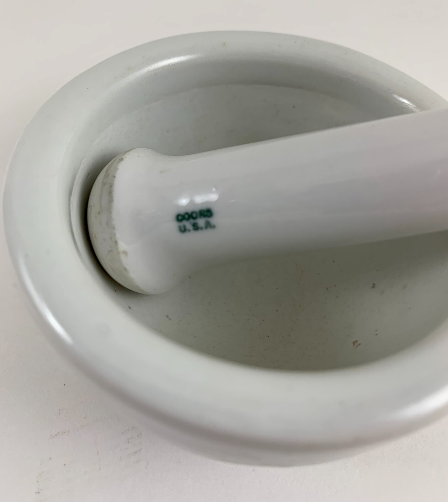 Vintage Older Coors USA Small White Porcelain Lab Mortar and Pestle