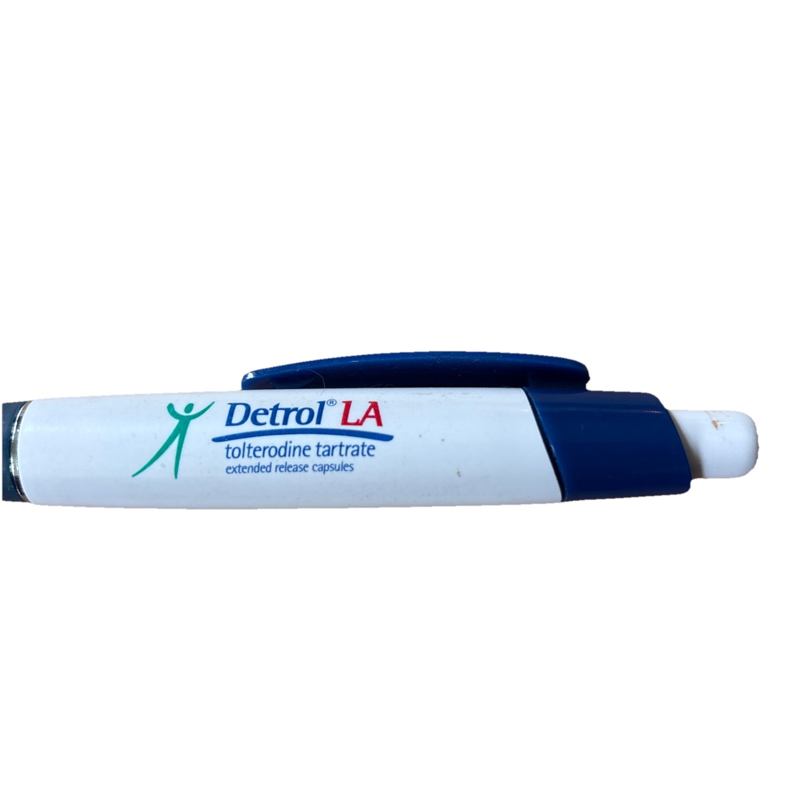 Detrol LA Pen Pharmaceutical Drug Rep Blue & White Click Top Promo Vintage