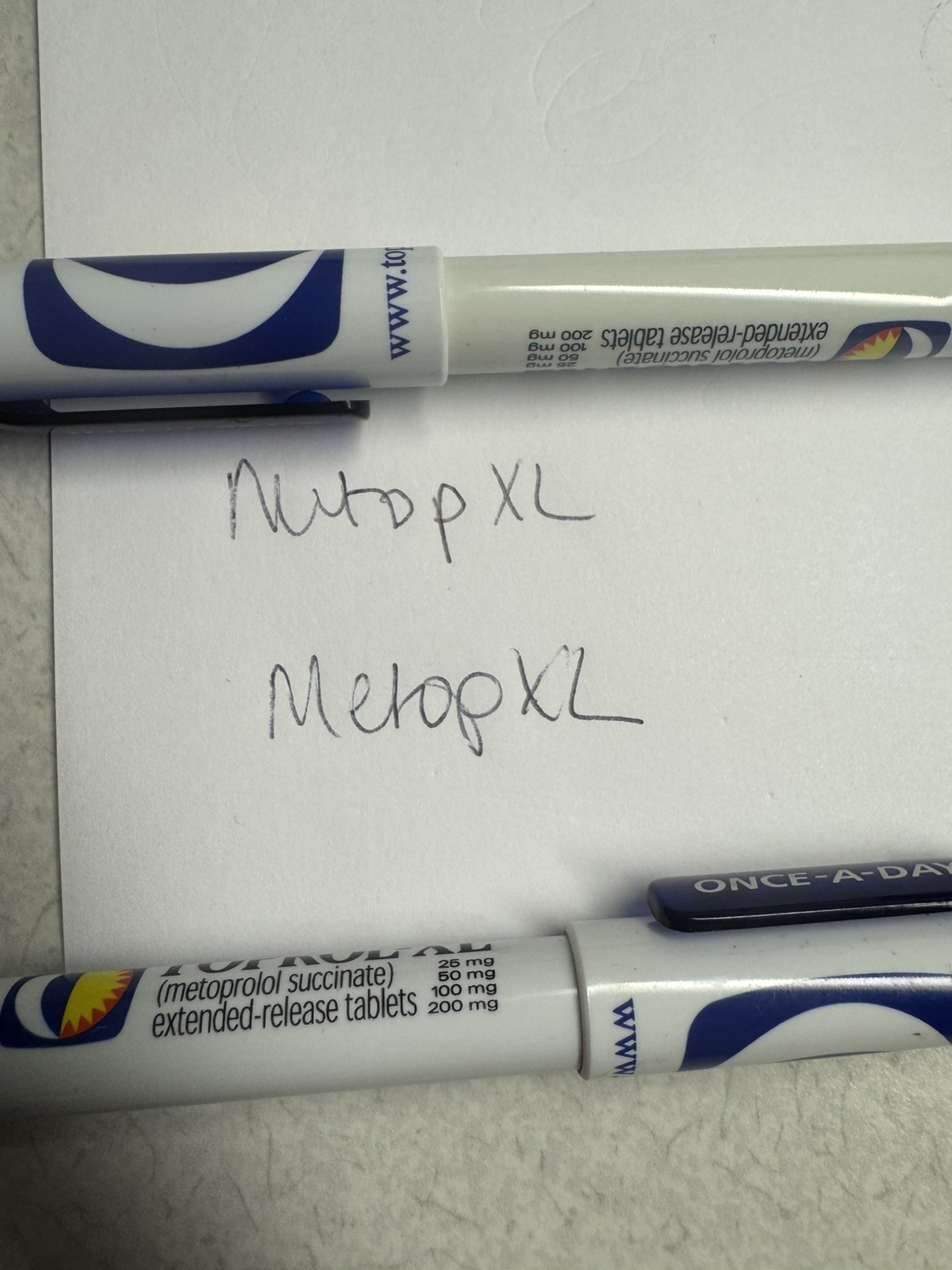 TOPROL-XR PENS: Blue & White, Plastic, Pharmaceutical Promo NEW Lot of 4