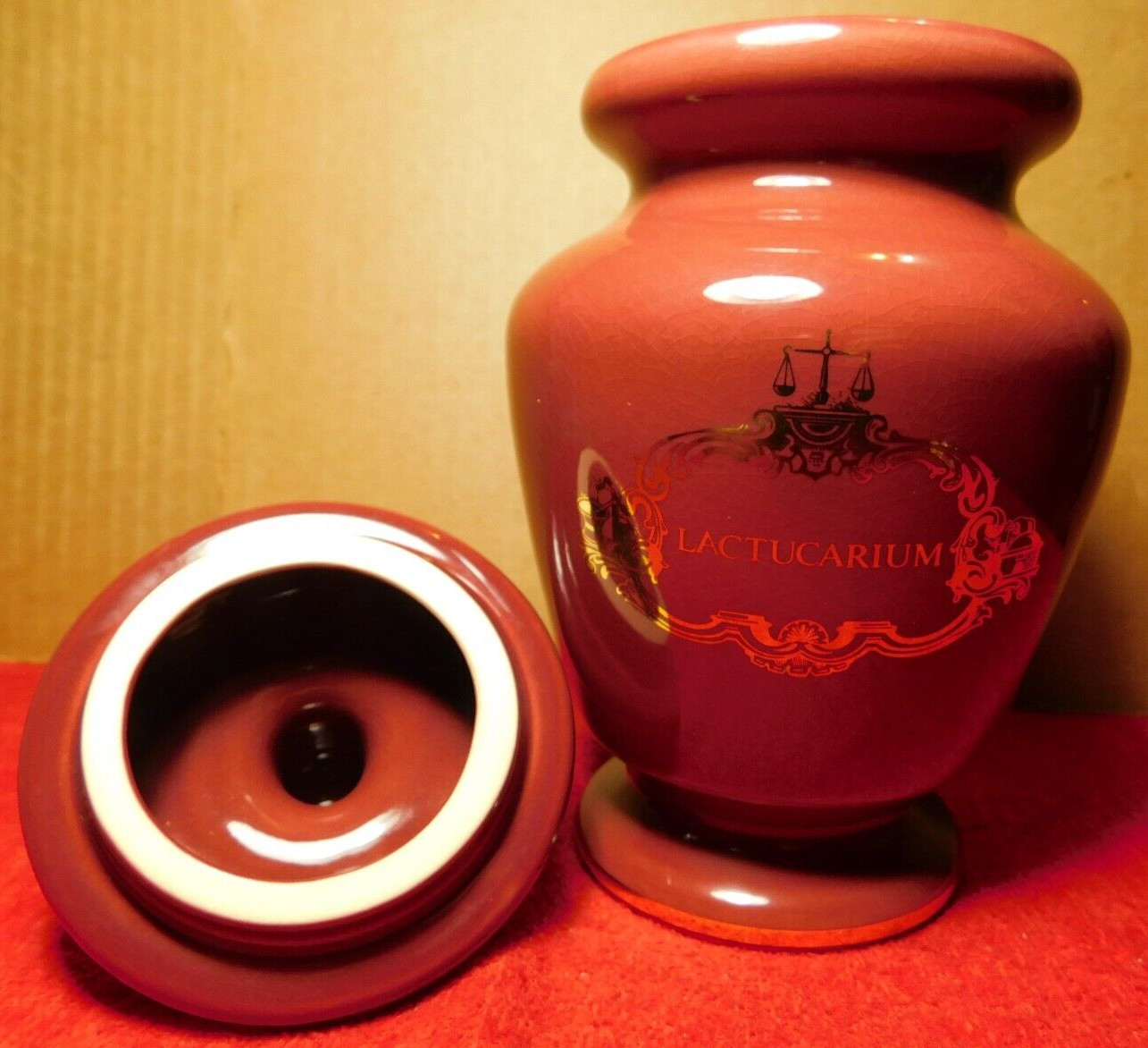 Jar~Apothecary Jar Eli Lilly “Lactucarium” Pharmaceutical 4/303 Maroon Empty
