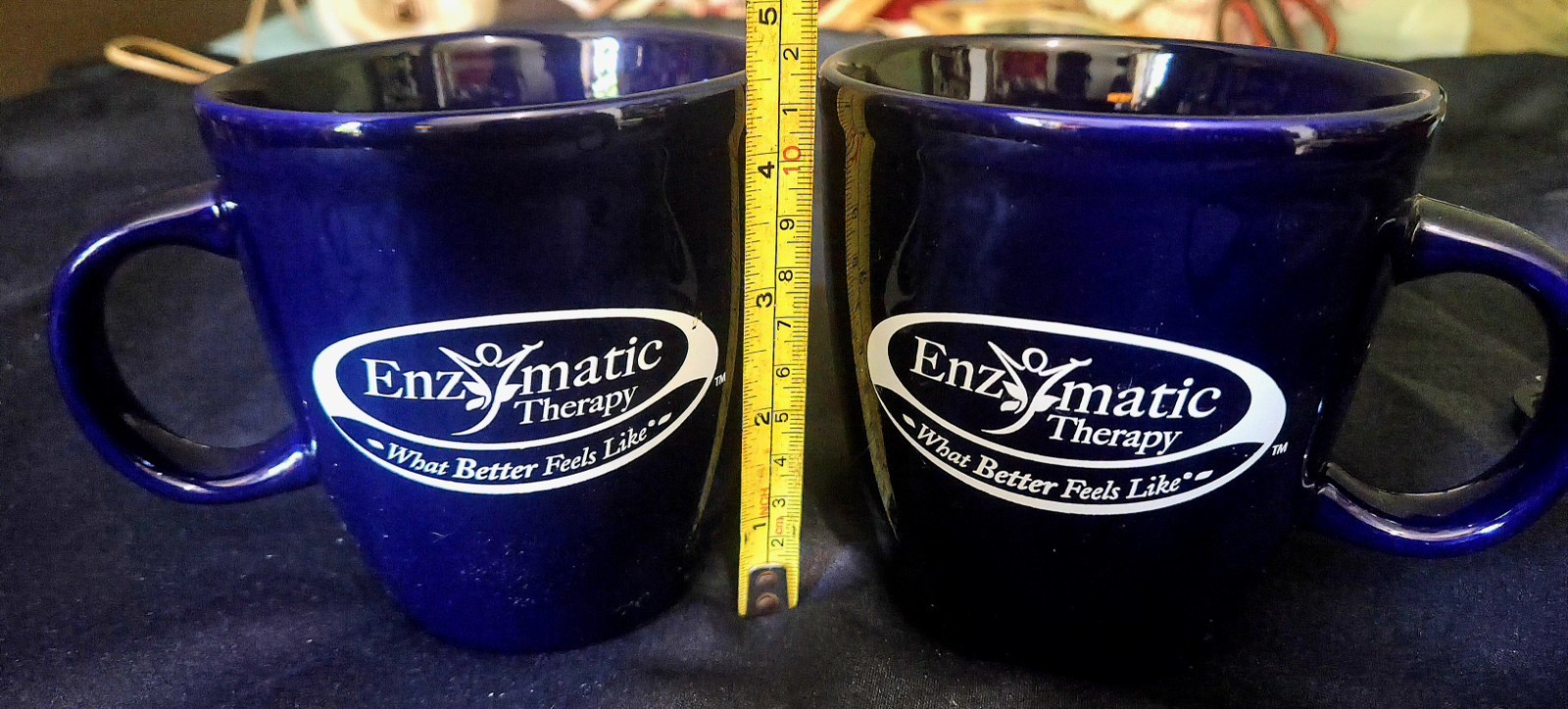 2 Enzymatic Therapy Mugs, Pharmacy Drug Rep. Dark Blue Promotional Holds 16 oz.