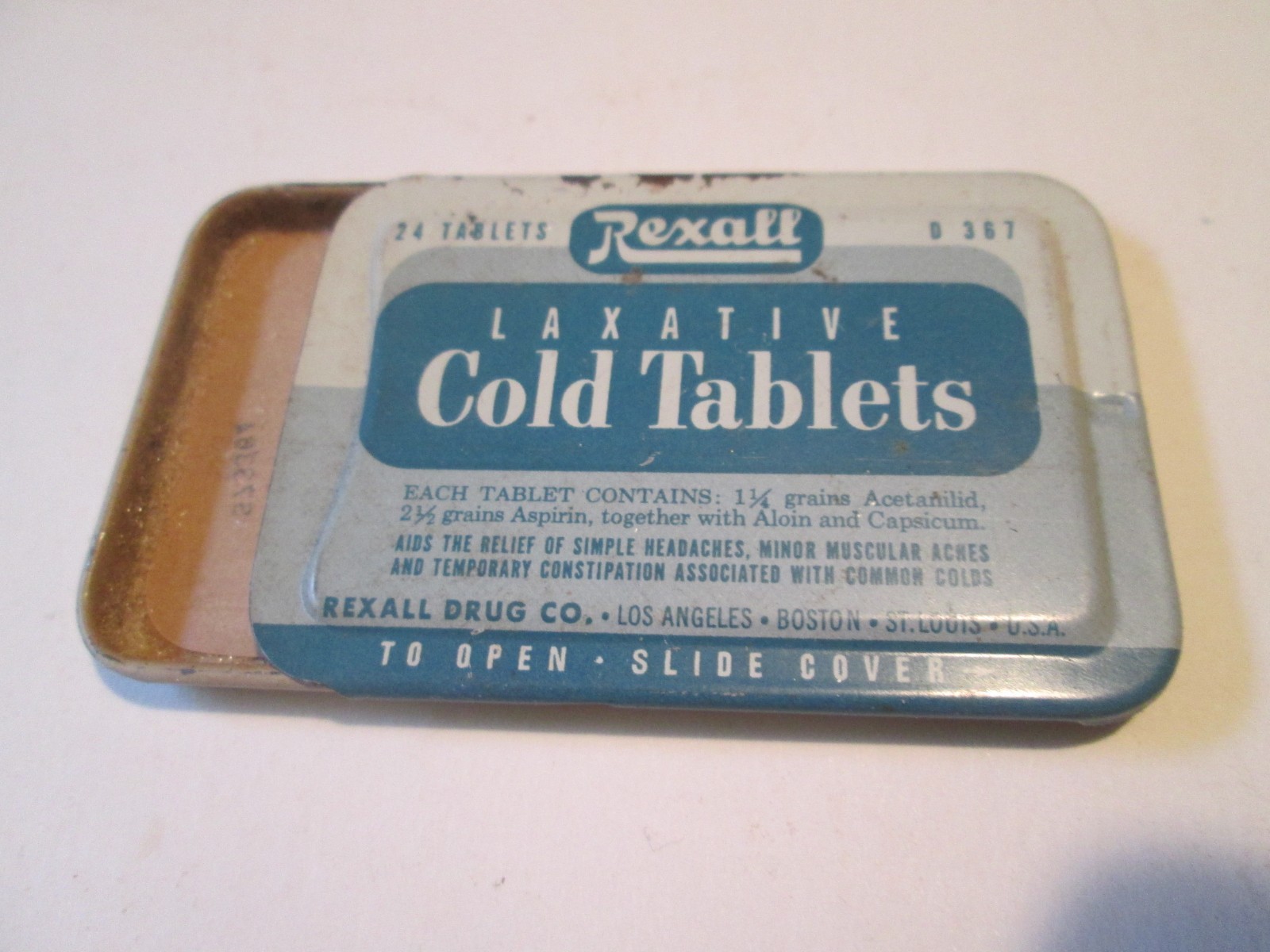 Old EMPTY Advertising Medicine Tin Rexall Cold Tablets Special Rexall Drug Co
