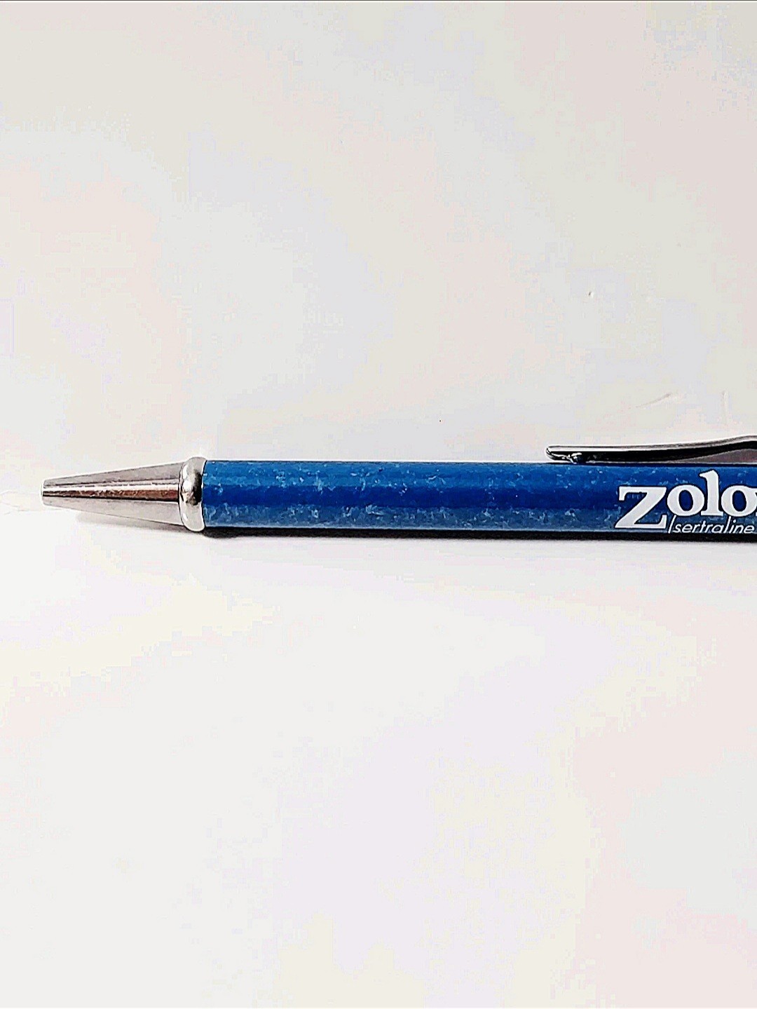 Vintage Pfizer Zoloft Marbled Blue Metal Click Ballpoint Pen Drug Rep Pharmacy