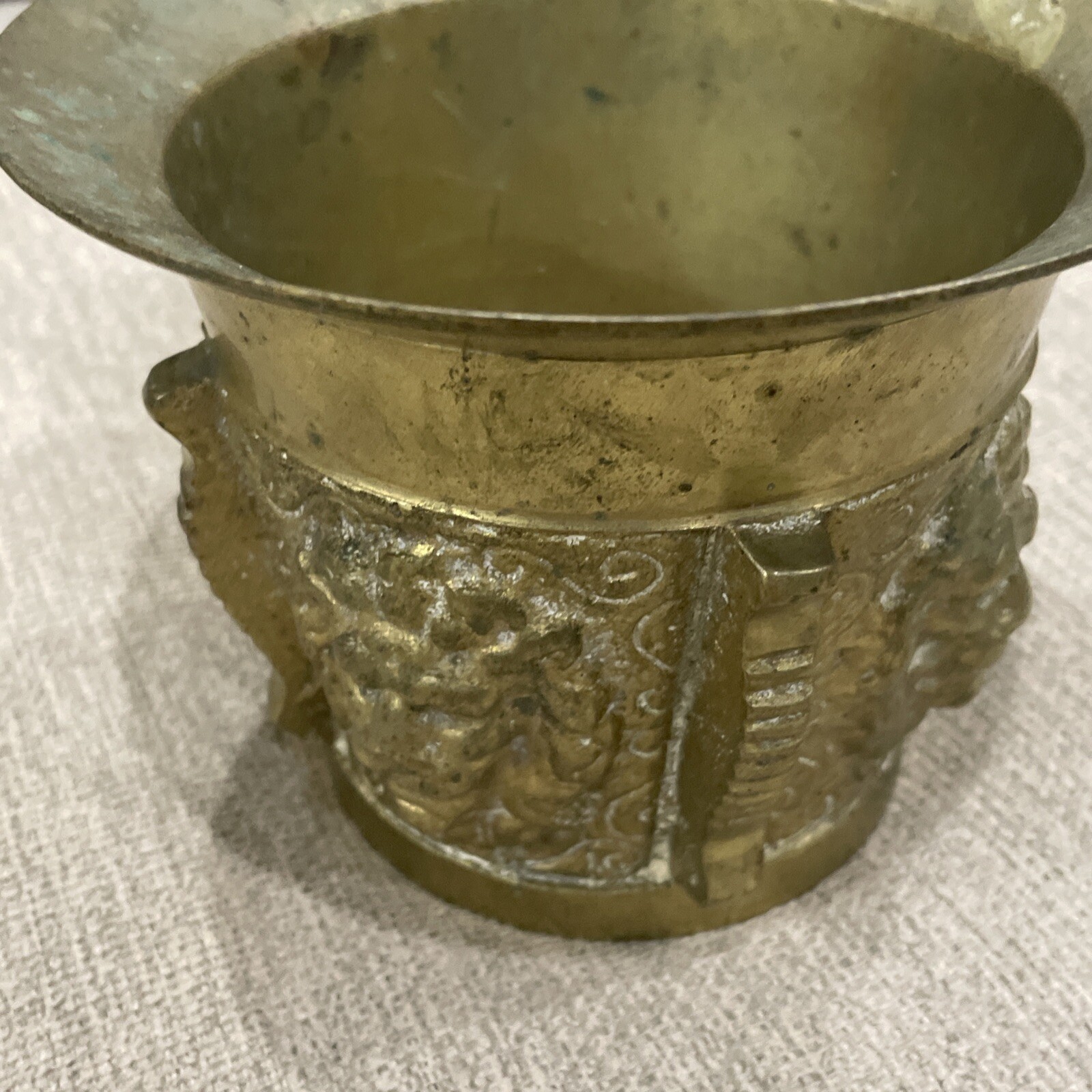 Vintage Brass Mortar Heavy Pharmaceutical Apothecary Ornate Lions Head