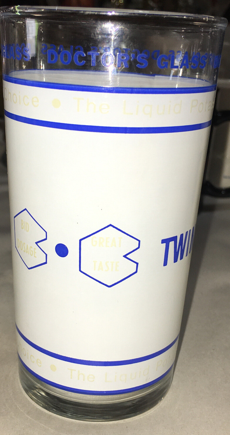 Twin K Doctors Glass Liquid K Pharmaceutical Rep Advertising Drinking Glass