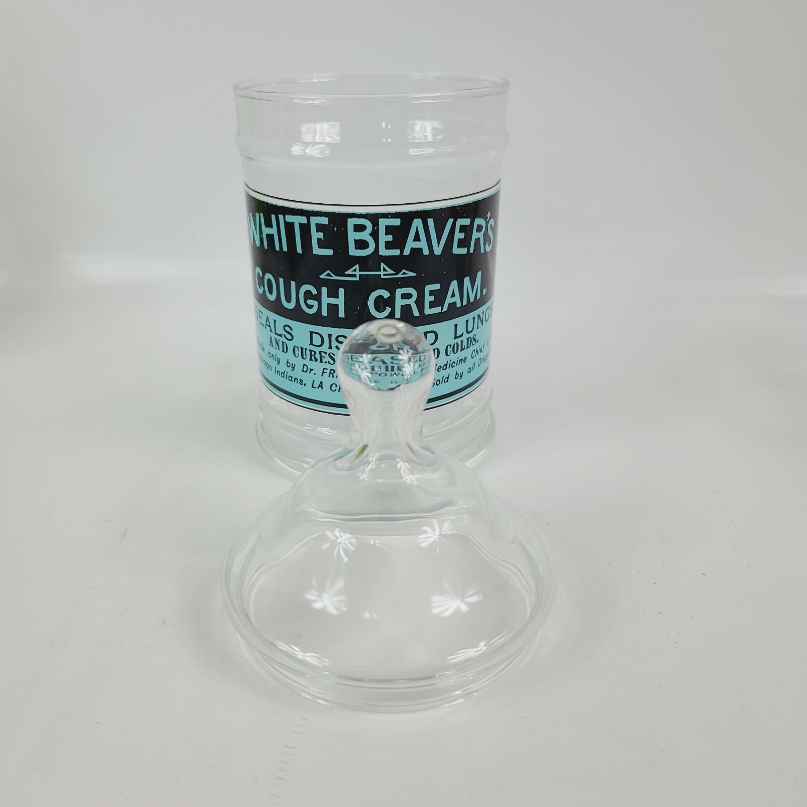 UNIQUE Apothecary Glass JAR DR POWELL White Beavers Cough Cream LACROSSE WI RARE