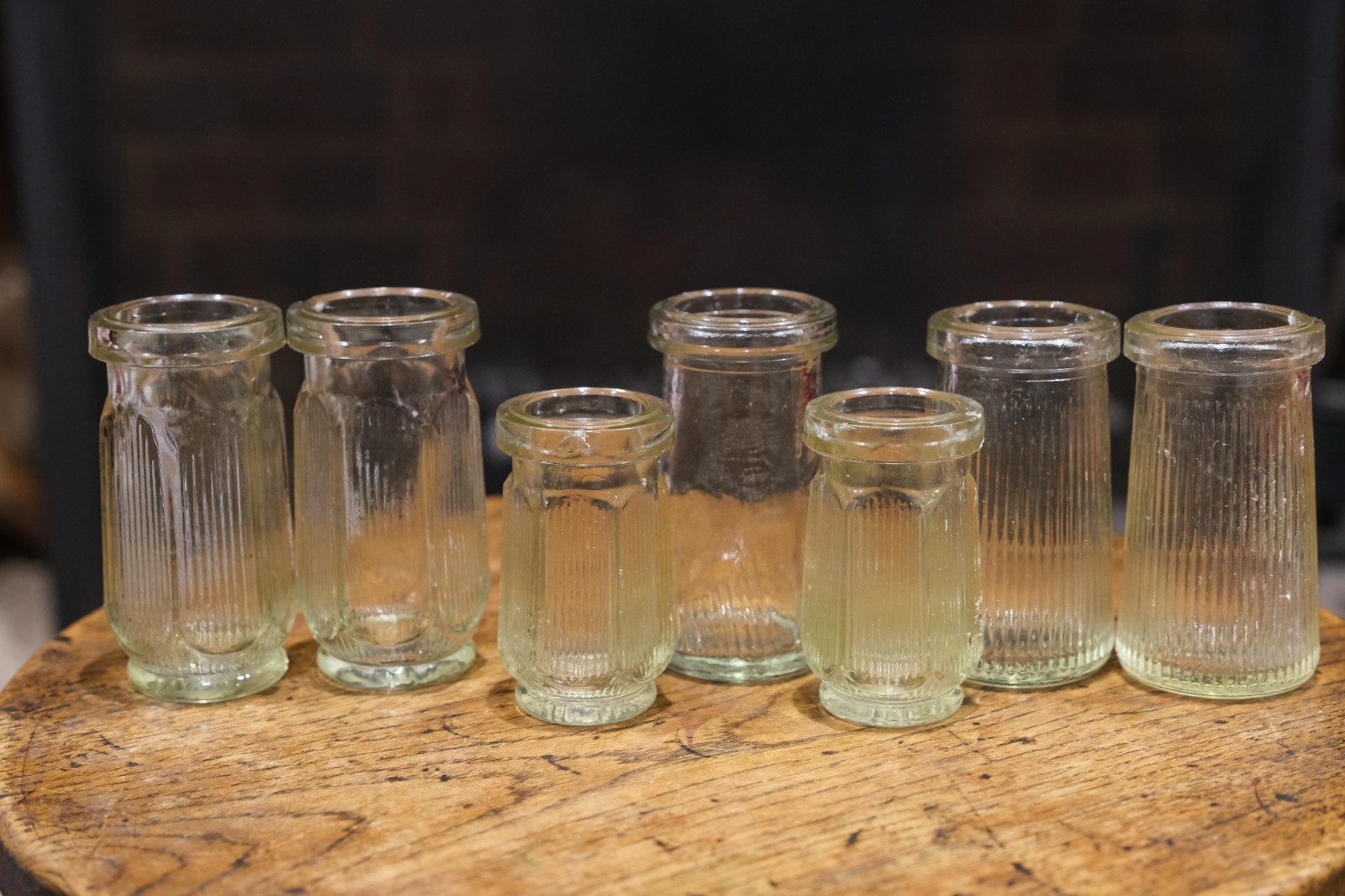 Vintage Ribbed Glass Apothecary / Cosmetic Jars Set of 7 c1930–1950