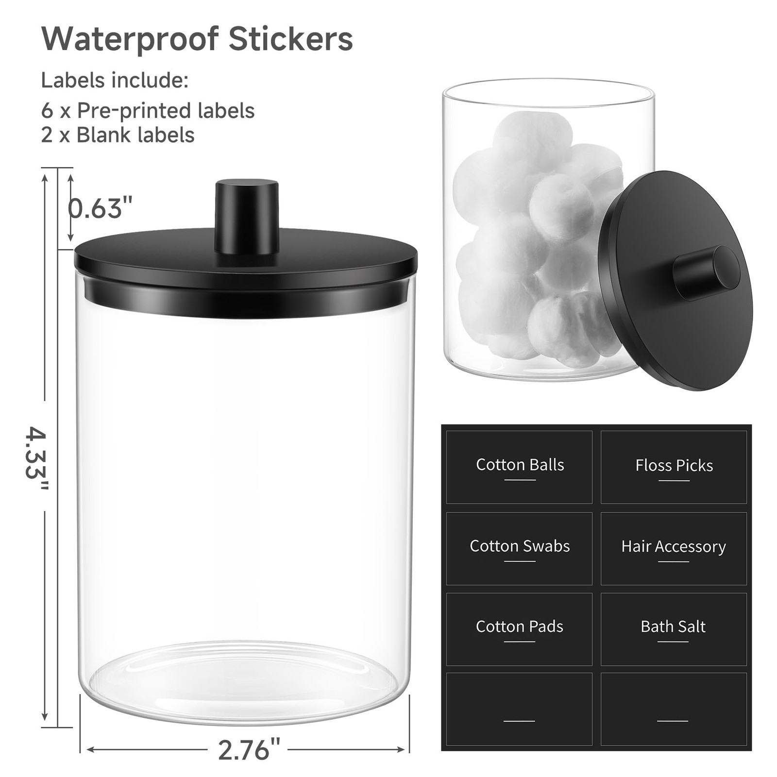 TIPGO Glass Qtip Holder Dispenser – 10 oz Clear Canister Apothecary Jar, Bath…