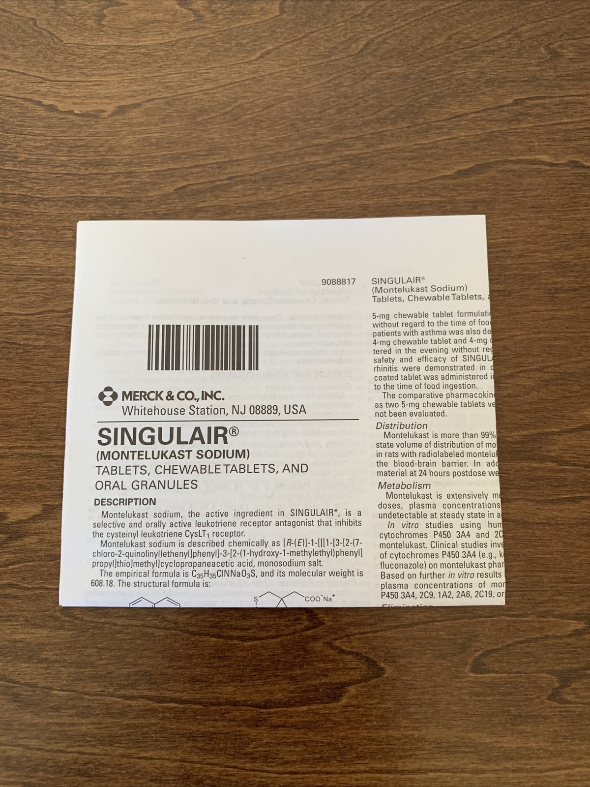 Merck Promotional Information Singulair Bib Spoon Brochure Eng/Esp