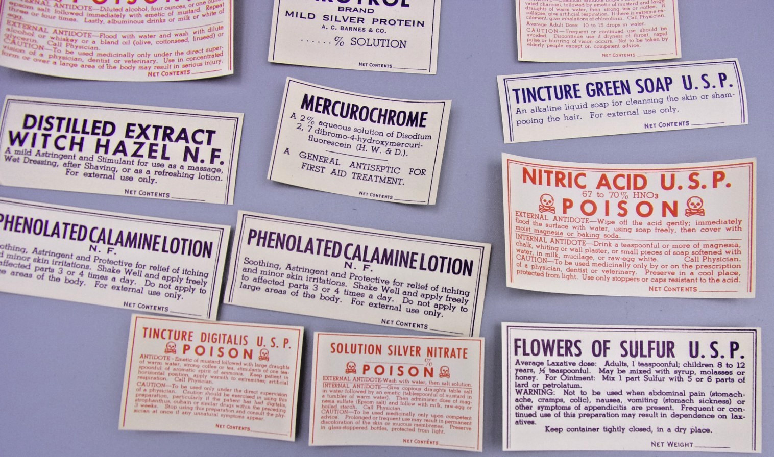 59 DIFFERENT VINTAGE PHARMACY MEDICINE APOTHECARY BOTTLE LABELS POISONS ETC.