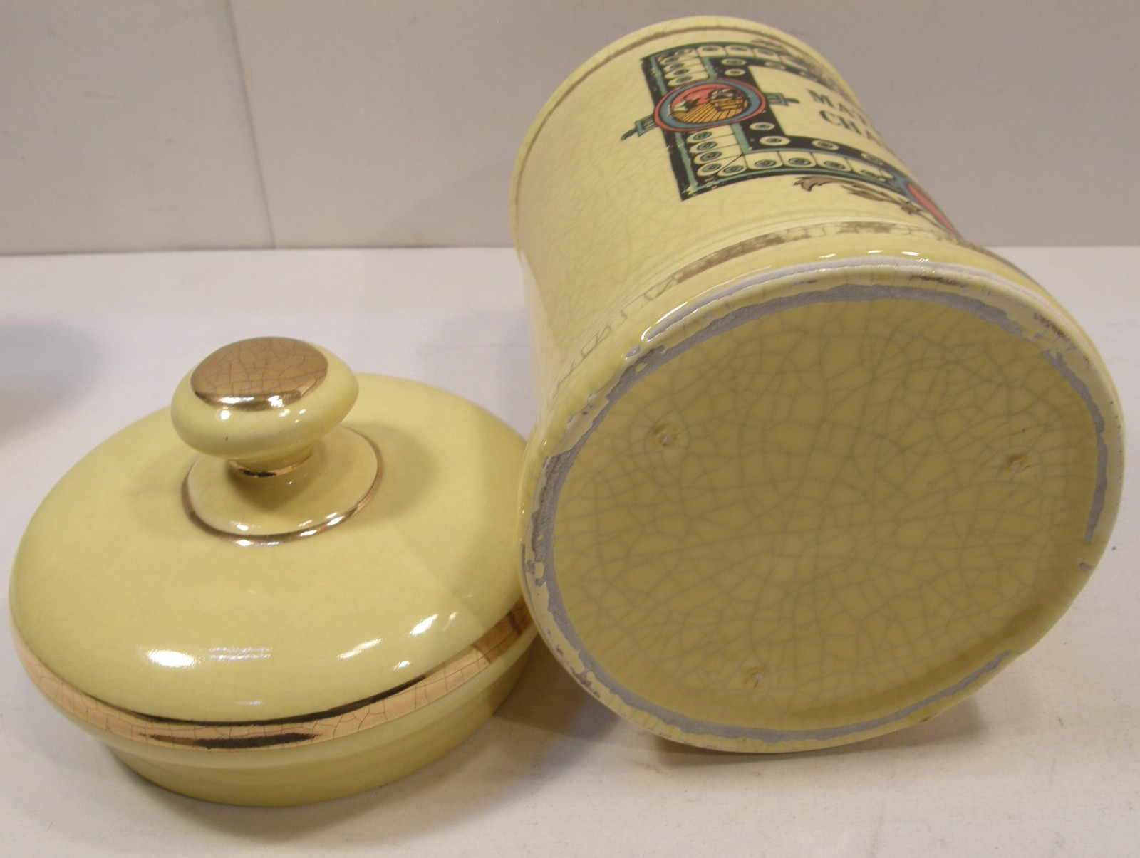VINTAGE CERAMIC POTTERY APOTHECARY JAR W/LID MATRICARIA CHAMOMILLA PHARMACY