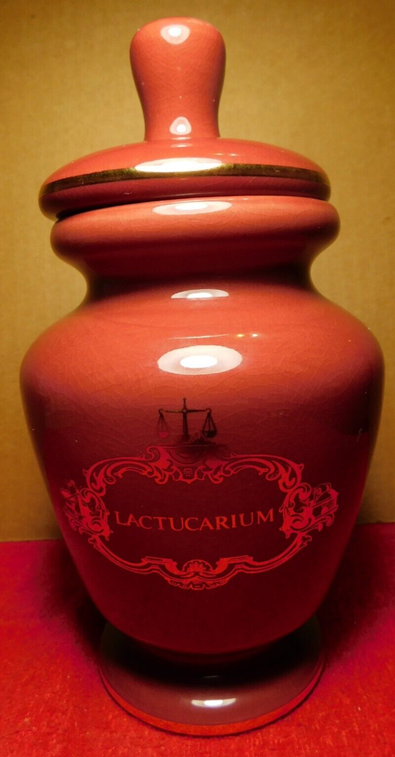Jar~Apothecary Jar Eli Lilly “Lactucarium” Pharmaceutical 4/303 Maroon Empty