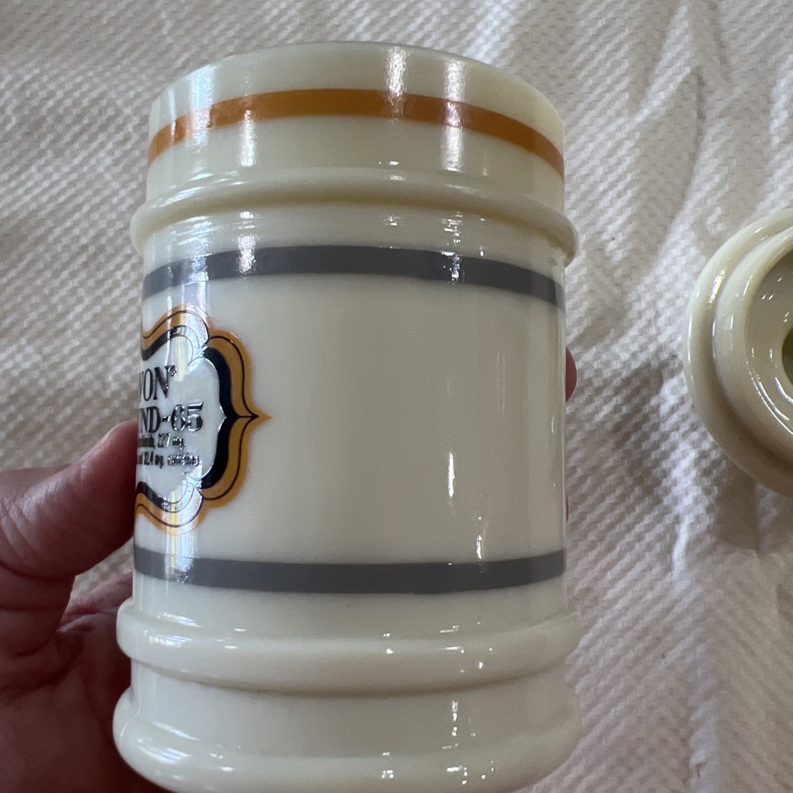 Vintage Darvon Compound-65 Apothecary Pharmaceutical Custard Glass Jar with Lid