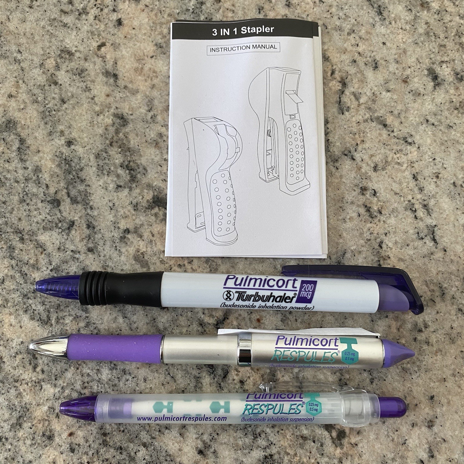 Drug Rep Pharmaceutical Stapler & Pens RARE Pulmicort New Box Advertising Purple