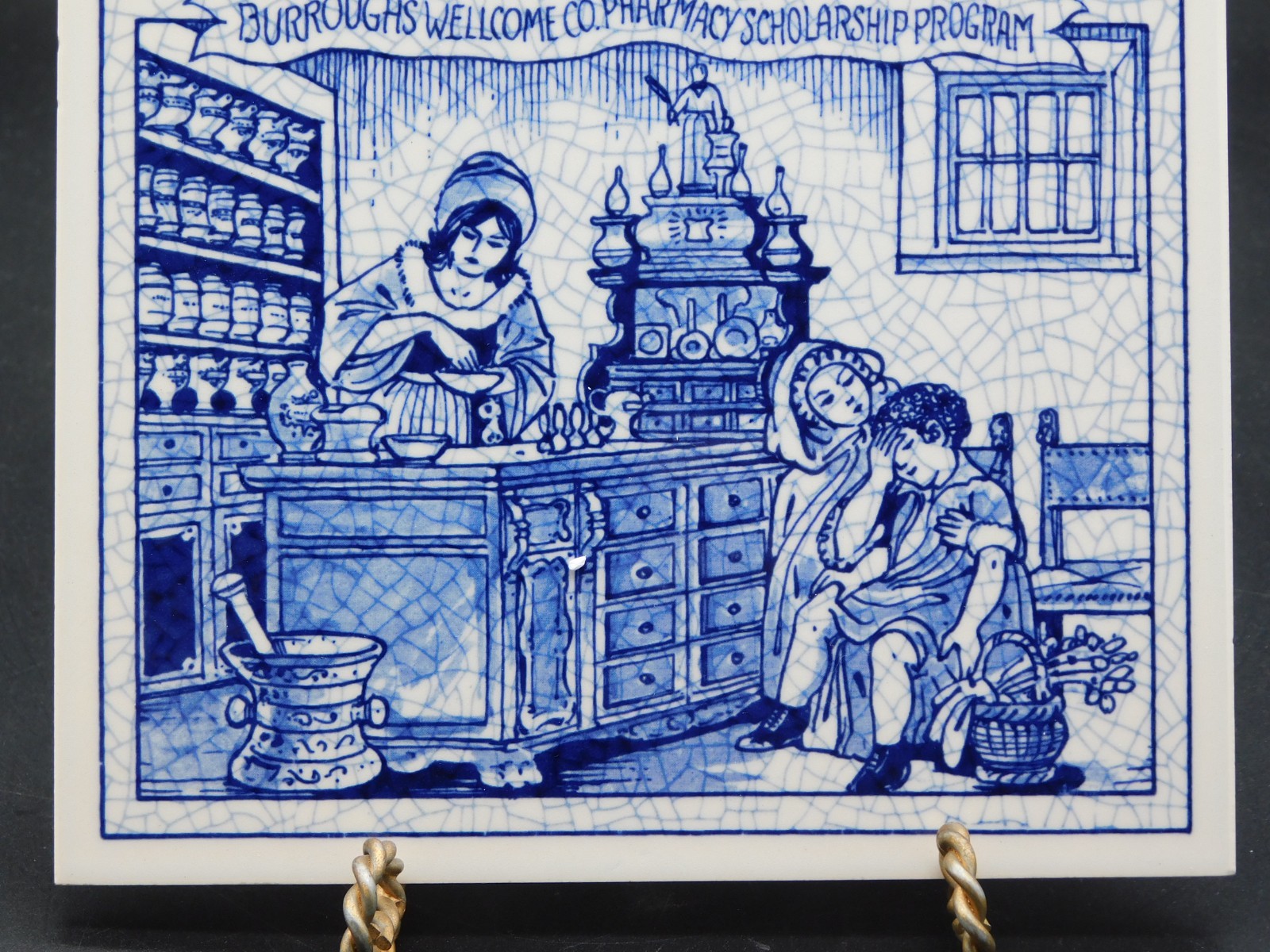 Delft Porcelain Pharmacy Pill Tile Burroughs Wellcome Scholarship Apothecary