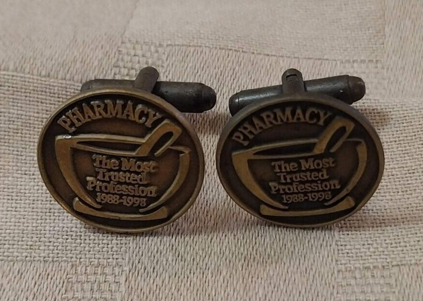 Vintage ’98 Schering Laboratories Pharmacy Cuff Links ” Most Trusted Profession”